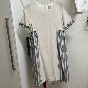 Cream dress with navy stripes